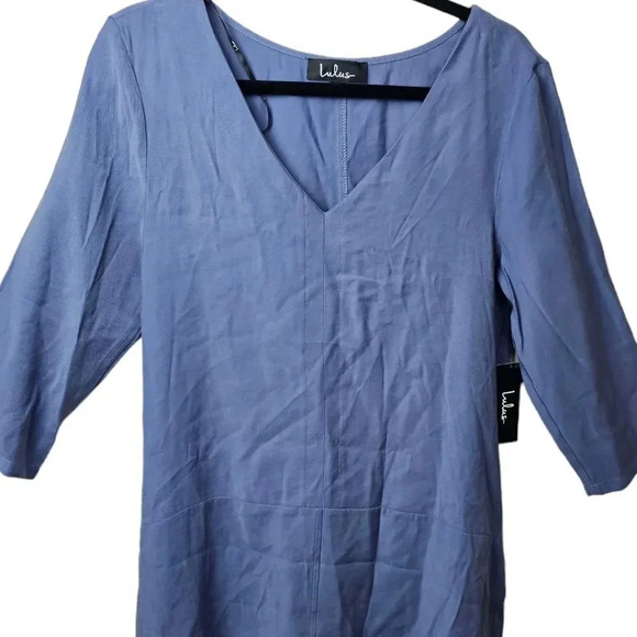 Lulu's For The Twill of It Denim Blue Three-Quarter Sleeve Shift Dress Size M - Picture 4 of 11